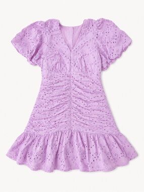 Zara Lilac Eyelet Ruched Dress